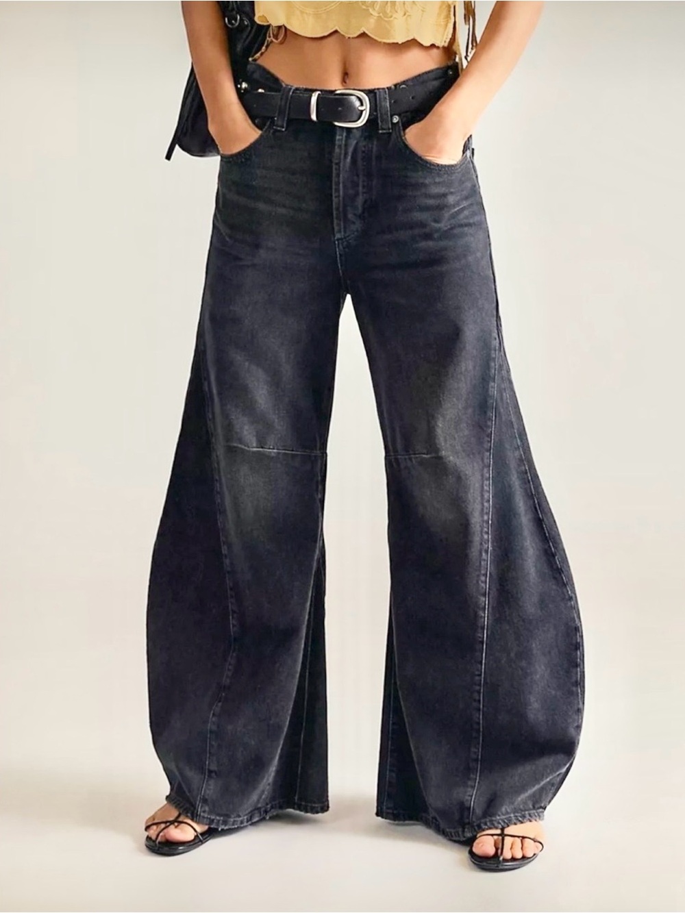 FREE PEOPLE EDEN HIGH SLOUCHY FLARE BLACK JEANS SIZE 24!!!